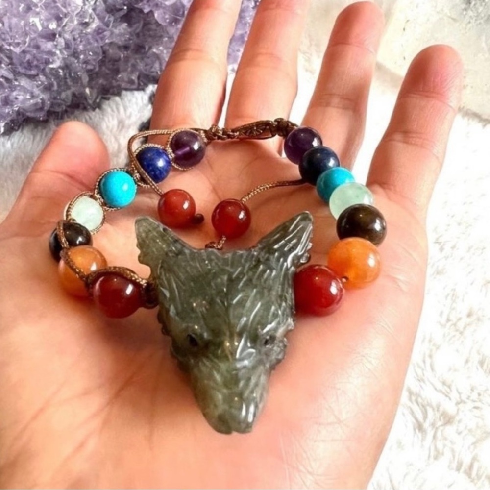 LAST ONE! WOLF SPIRIT ANIMAL Obsidian Mala Bracelet - Picture 14 of 14